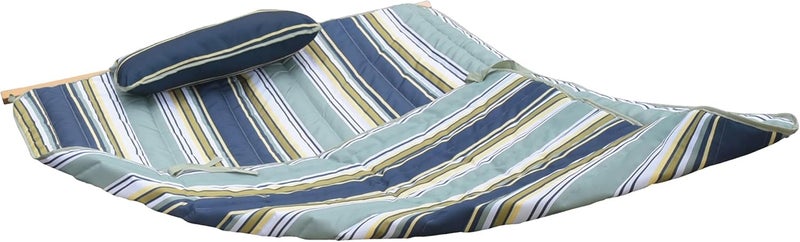 Blue Wave طقم وسادة وحصيرة أرجوحة الاسترخاء الخارجية من جزيرة ريتريت، 77.5” × 52” – وسادة أرجوحة بتصميم شريطي تركوازي ساحلي استبدال مع تعبئة بولي ناعمة، قماش بوليستر مقاوم للعوامل الجوية وروابط متينة - Image 1